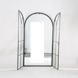 Large Metal Arch shaped Opening Window Wall Mirror - Black - thumbnail 5