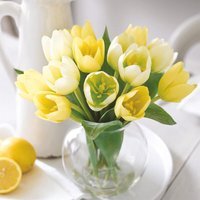 Artificial Antwerp Tulip Flower Arrangement in Goldfish Vase - Yellow
