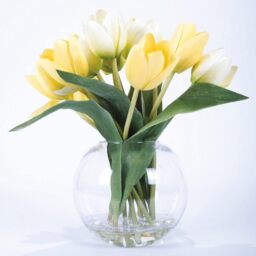 Artificial Antwerp Tulip Flower Arrangement in Goldfish Vase - Yellow - thumbnail 2