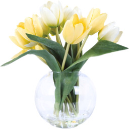 Artificial Antwerp Tulip Flower Arrangement in Goldfish Vase - Yellow - thumbnail 4