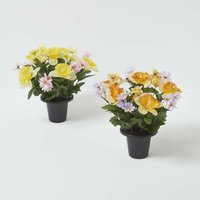 Homescapes Set of 2 Daisy  Daffodil Artificial Flowers in Grave Pot - Multi-Coloured - image 1
