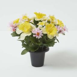 Homescapes Set of 2 Daisy  Daffodil Artificial Flowers in Grave Pot - Multi-Coloured - thumbnail 2