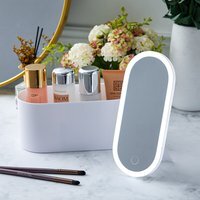 Portable Vanity Case Makeup Box With Rotatable LED Light Mirror - White - image 1