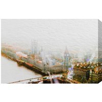 London Big Ben in the Mist Graphic Art Wrapped on Canvas - Yellow / 46cm