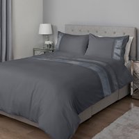 Charcoal Geo Velvet Stripe Duvet Cover and Pillowcase Set - Double - thumbnail 1