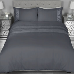 Charcoal Geo Velvet Stripe Duvet Cover and Pillowcase Set - Double - thumbnail 4