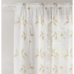 Pair of Oasis Grey Leaf Embroidery Sheer Voile Panels - Natural / 183cm - thumbnail 3