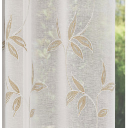 Pair of Oasis Grey Leaf Embroidery Sheer Voile Panels - Natural / 183cm - thumbnail 4