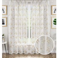 Pair of Oasis Grey Leaf Embroidery Sheer Voile Panels - Natural / 183cm - thumbnail 1