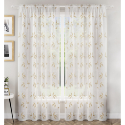 Pair of Oasis Grey Leaf Embroidery Sheer Voile Panels - Natural / 183cm - thumbnail 2