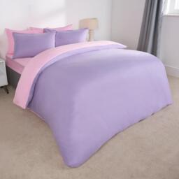 Reversible Plain Dyed Duvet Set - Lilac Pink / Double - thumbnail 2