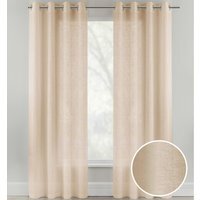 Pair of Crete Natural Plain Linen-Look Sheer Voile Panels - Natural / 229cm