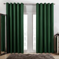 Plain Blackout Thermal Eyelet Curtains  - Forest Green / 38cm / 228cm
