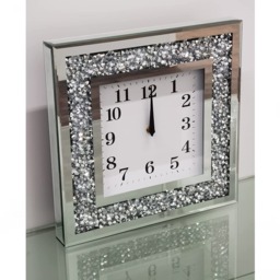 English Numbered Square Wall Clock - Crushed Diamante  - Silver - thumbnail 2