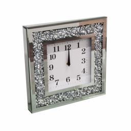 English Numbered Square Wall Clock - Crushed Diamante  - Silver - thumbnail 3