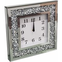 English Numbered Square Wall Clock - Crushed Diamante  - Silver - thumbnail 1