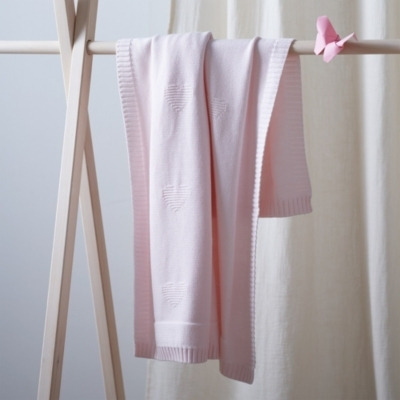 Soft Pink Knitted Heart Baby Blanket | One Size - image 1