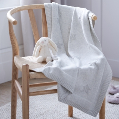 Soft Grey Knitted Star Baby Blanket | Cosy Nursery Layer - image 1