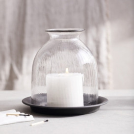 Ribbed Glass Dome Candle Holder with Tray – Medium, Clear, One Size