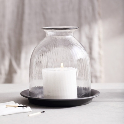 Ribbed Glass Dome Candle Holder with Tray – Medium, Clear, One Size - image 1