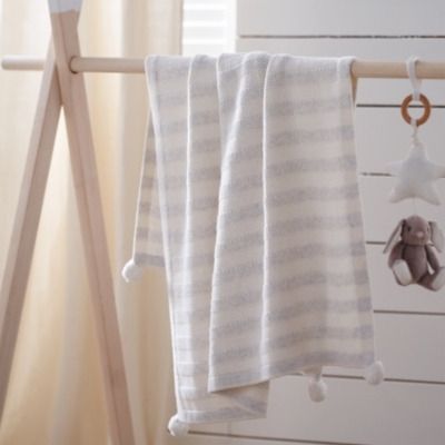Soft Grey Stripe Cotton Cashmere Baby Blanket | White/Grey - image 1