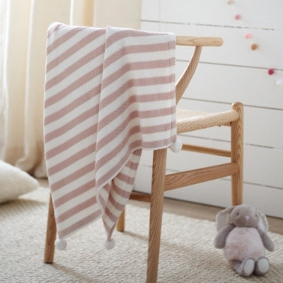 Soft Cotton Cashmere Baby Blanket in Pink and White Stripes | Perfect for Nurseries - image 1