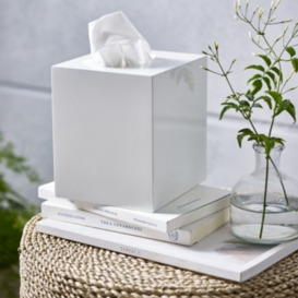 The White Company Lacquer Tissue Box Cover, White, Size: One Size