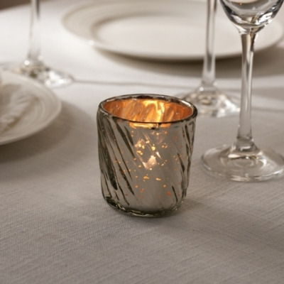 Silver Swirl Mercury Tealight Holder | crafted Glass Candle Holder - image 1