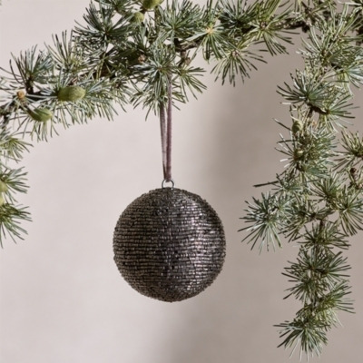 Smoke Grey crafted Beaded Bauble - 8cm - image 1