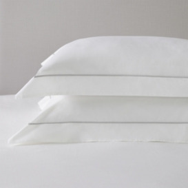 The White Company Savoy Oxford Pillowcase - Single, White/Silver, Size: Standard - thumbnail 2