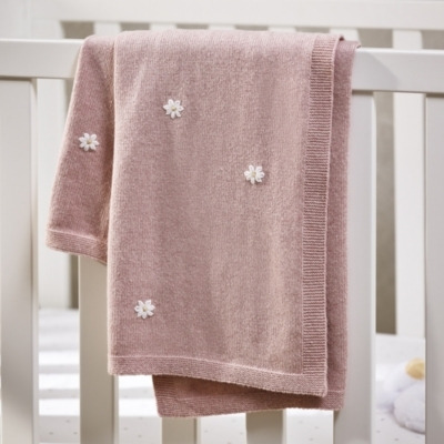 Pink Daisy Embroidered Blanket, Pink, One Size - image 1