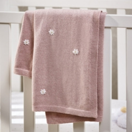Pink Daisy Embroidered Blanket, Pink, One Size - thumbnail 1