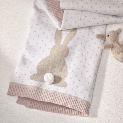 Pom Bunny Intarsia Blanket, Pink, One Size - image 1