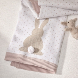 Pom Bunny Intarsia Blanket, Pink, One Size