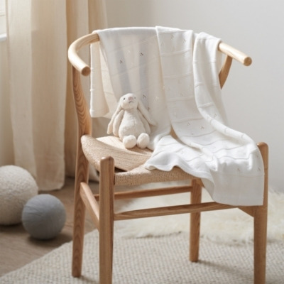 Organic Cotton White Pointelle Heart Baby Blanket, White, One Size - image 1