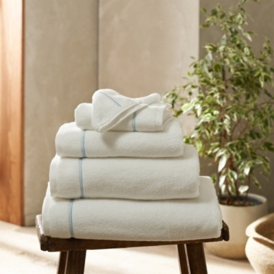 The White Company Single Row Cord Super Jumbo Towel, White/Pale Blue, Size: Super Jumbo - image 1