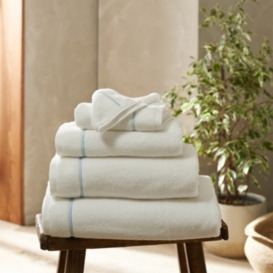The White Company Single Row Cord Super Jumbo Towel, White/Pale Blue, Size: Super Jumbo