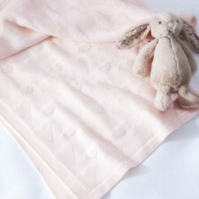 Pink Knitted Heart Blanket, Pink, One Size