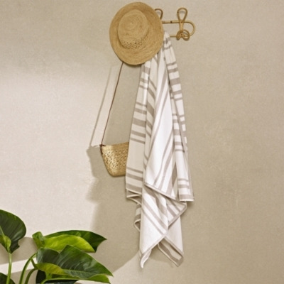 Stripe Beach Towel, White Natural, Beach Towel - image 1
