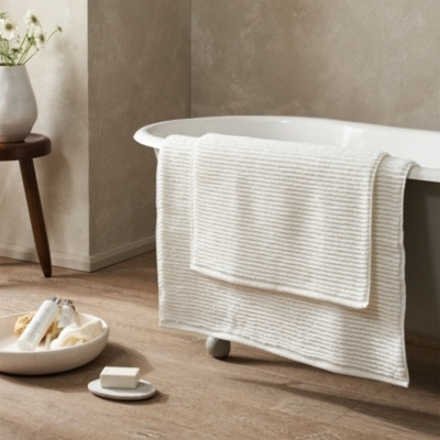 The White Company Luxury Ribbed Turkish Cotton Bath Mat, White, Size: Large - image 1