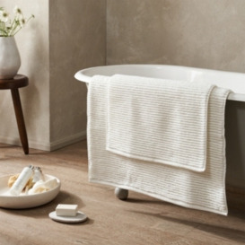 Luxury Ribbed Turkish Cotton Bath Mat, White, Large