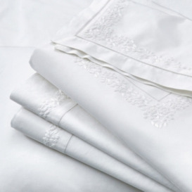 Adeline Vintage-Style White Cotton Percale Flat Sheet - Double Size - thumbnail 1