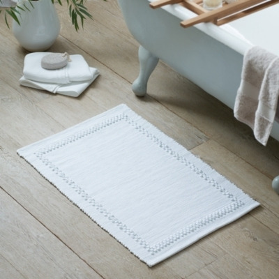 Armande White Bath Mat - Hand-Woven with Reclaimed Yarns - image 1