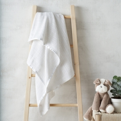 Soft Cotton Cellular Baby Blanket with Satin Edge | The White Company - image 1