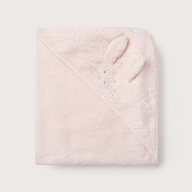 The White Company Organic Cotton Bunny Hooded Baby Towel, Pink, Size: One Size - image 1