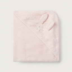 The White Company Organic Cotton Bunny Hooded Baby Towel, Pink, Size: One Size - thumbnail 1