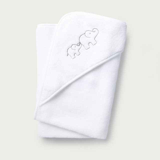 The White Company Organic Hydrocotton Elephant Hooded Baby Towel, White, Size: One Size - image 1