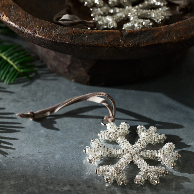 The White Company Beaded Snowflake Decoration - 7cm, Silver