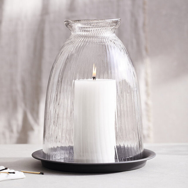 The White Company Ribbed Domed Glass Candle Holder with Tray - Large, Clear, Size: One Size - image 1