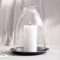 The White Company Ribbed Domed Glass Candle Holder with Tray - Large, Clear, Size: One Size - thumbnail 1